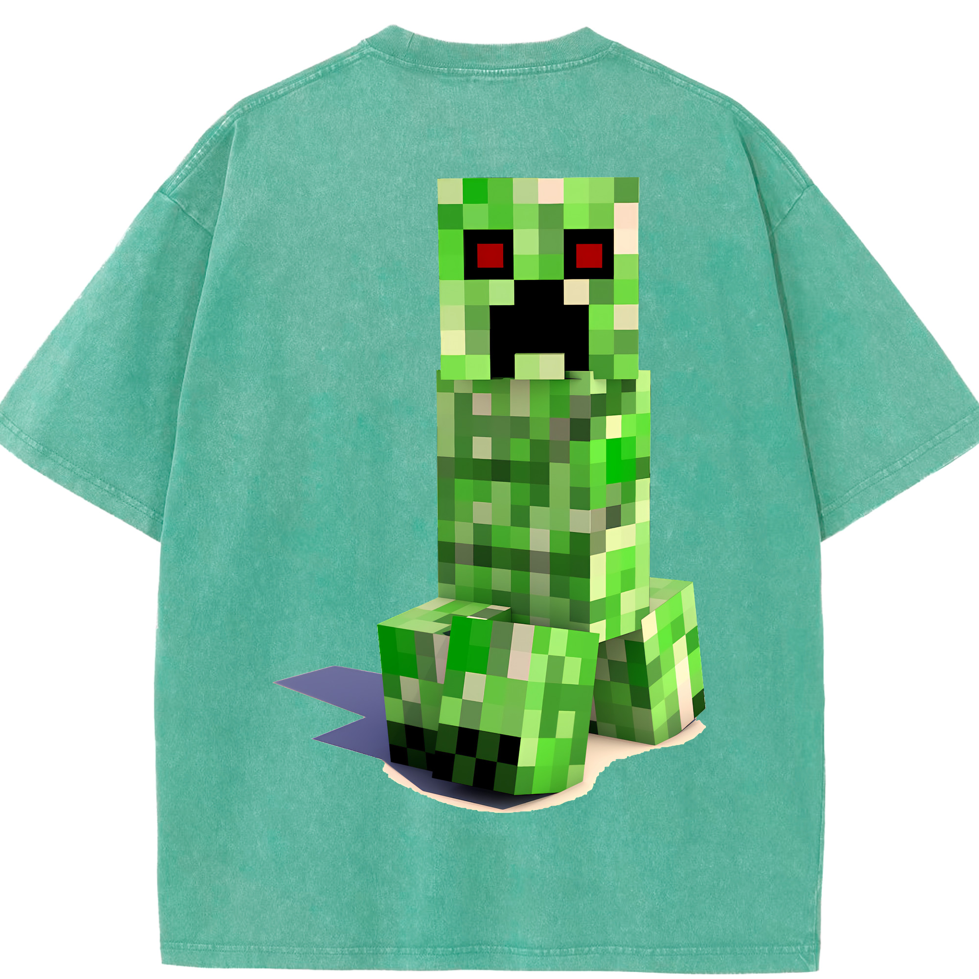 （画像用） マインクラフト ブロックの世界 Minecraft MC Block world 綿100% ヴィンテージ風 半袖Tシャツ（背面プリント）